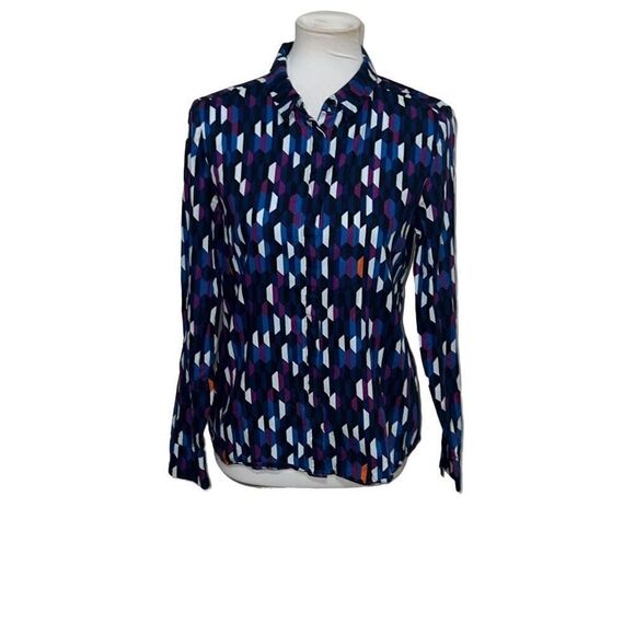 Kate Spade Saturday Geometric Button Front Long Sleeve Blouse sz S Small - Picture 1 of 9